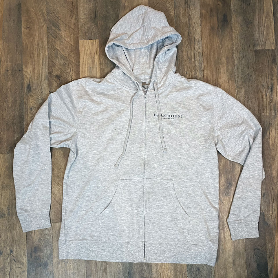 HoodieFullZip_BlackLogo_front_Grey Full Zip Hoodie Heather Grey